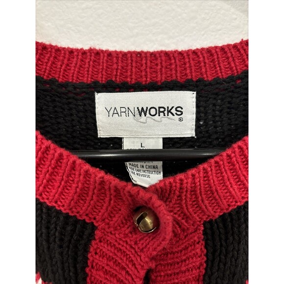 Vintage Yarnworks Tacky Christmas Sweater Hearts Jingle Bell Buttons Size Large - Picture 2 of 10